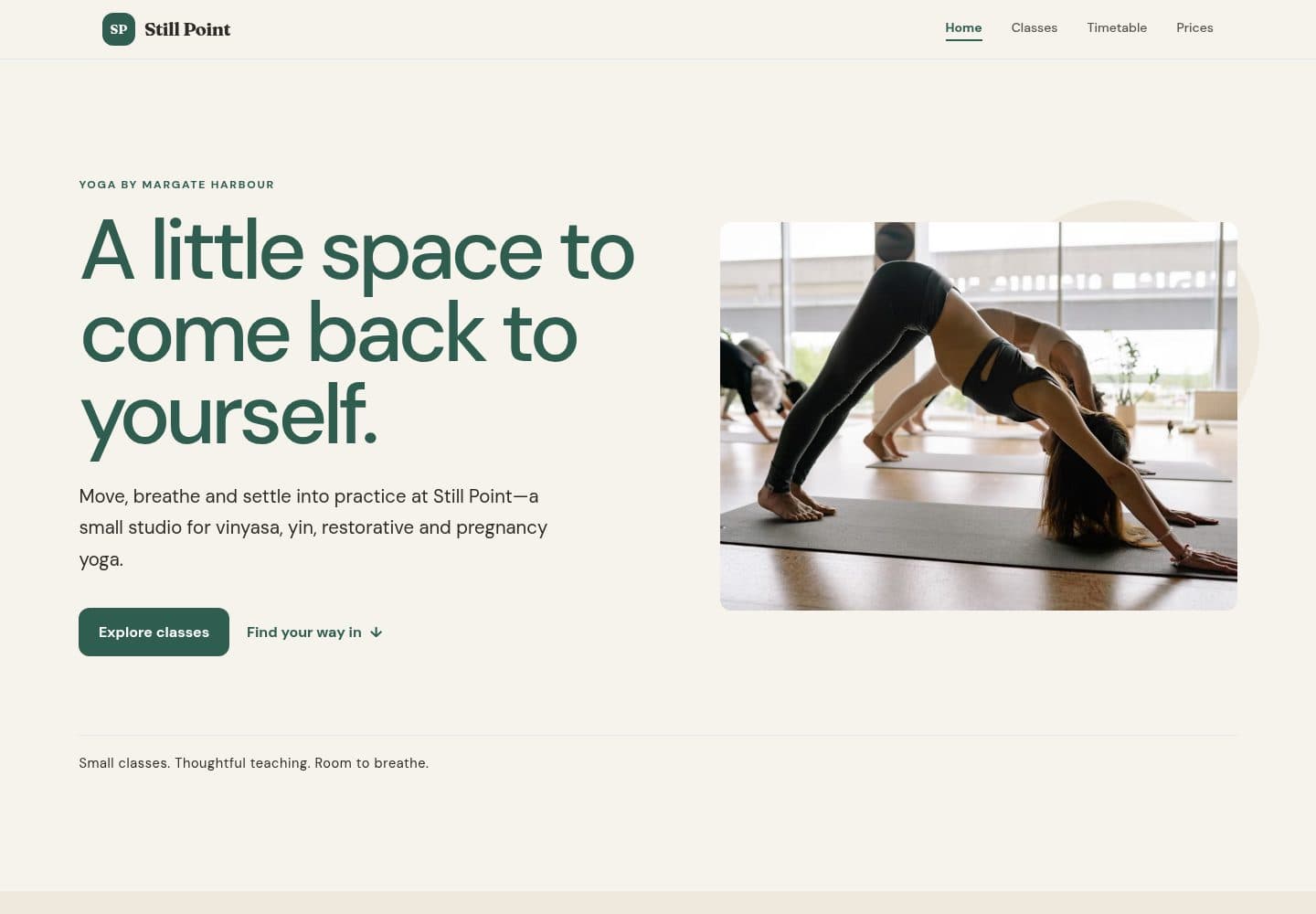 Still Point, a real site built with BotPool Create, in the Open Studio design direction